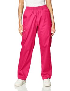 dickies women's signature elastic waist scrubs pant, hot pink, large petite