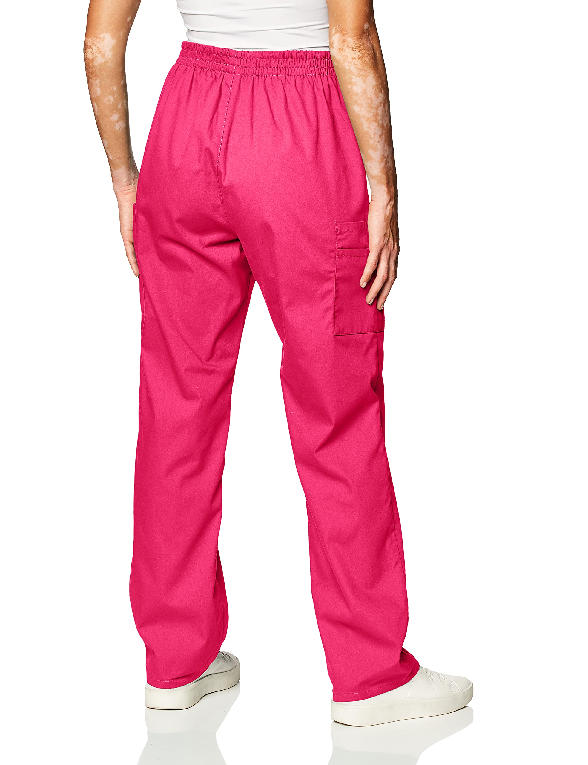 Dickies Women's Signature Elastic Waist Scrubs Pant, Hot Pink, Large Petite