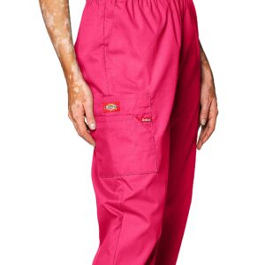 Dickies Women's Signature Elastic Waist Scrubs Pant, Hot Pink, Large Petite