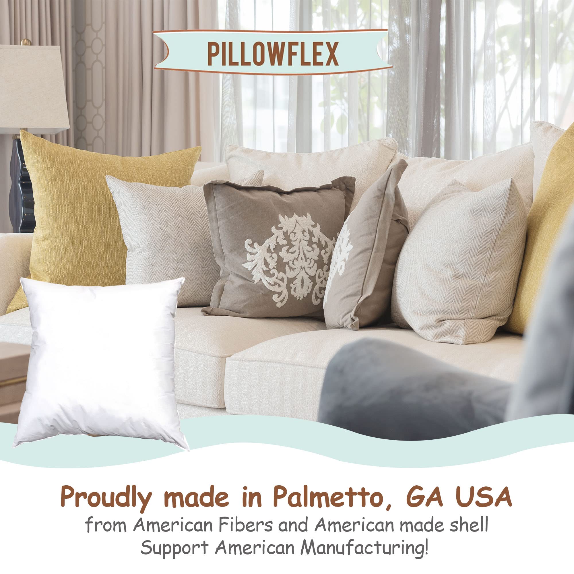 Pillowflex Synthetic Down Pillow Insert - 24x24 Down Alternative Pillow, Large Euro Pillow Square Ultra Soft Throw Pillow, Euro Bed Sham - 1 Decorative Form