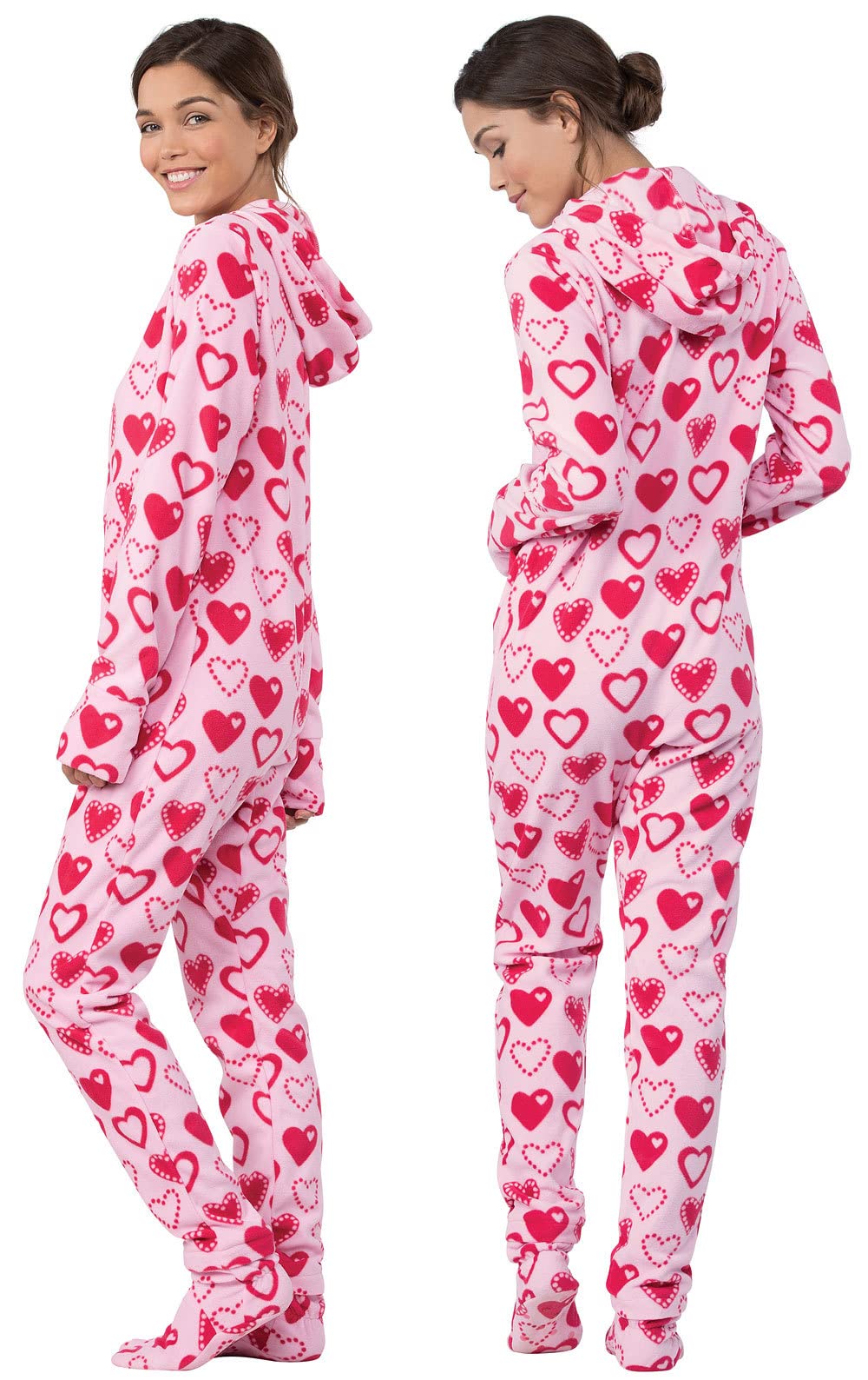 PajamaGram Fleece Onesies for Women - Footed Pajamas for Women, Pink, Small 4-6