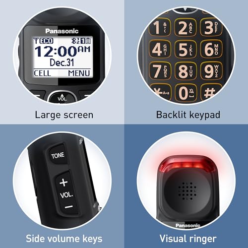 Panasonic Amplified Cordless Phone with Slow Talk, 40dB Volume Boost, 100dB Lound Visual Ringer, Hearing Aid Compatibility, Large Screen and Backlit Keypad, Link2Cell - KX-TGM430B - 1 Handset (Black)