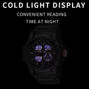 HOOSHU Mens Watches Tactical Watches for Men Analog Dual Display Sports Watch Military LED Stopwatch Electronic Large Waterproof (Crystal)