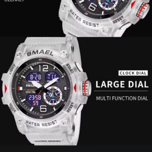 HOOSHU Mens Watches Tactical Watches for Men Analog Dual Display Sports Watch Military LED Stopwatch Electronic Large Waterproof (Crystal)