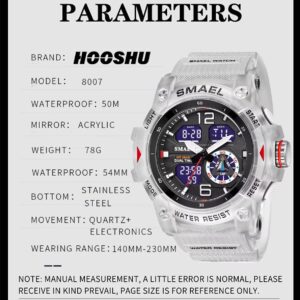 HOOSHU Mens Watches Tactical Watches for Men Analog Dual Display Sports Watch Military LED Stopwatch Electronic Large Waterproof (Crystal)