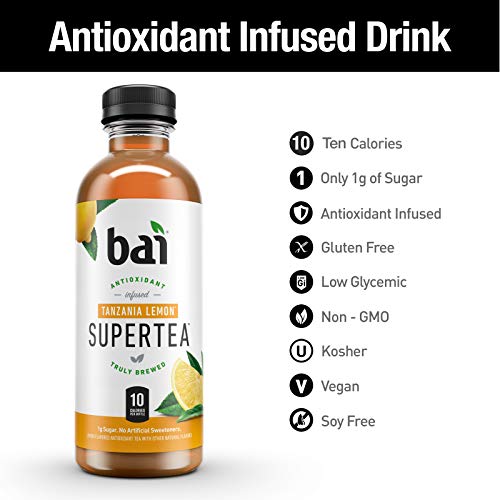 Bai Iced Tea, Tanzania Lemon, Antioxidant Infused Supertea, Crafted with Real Tea (Black Tea, White Tea), 18 Fluid Ounce Bottles, (Pack of 12)