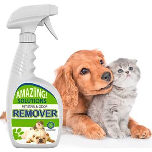 amaziing solutions pet stain and odor remover - enzyme cleaner, pet urine odor eliminator spray - floor & carpet cleaner spray, pet deodorizers for home, fabric spray w/fresh, clean scent, 32oz spray