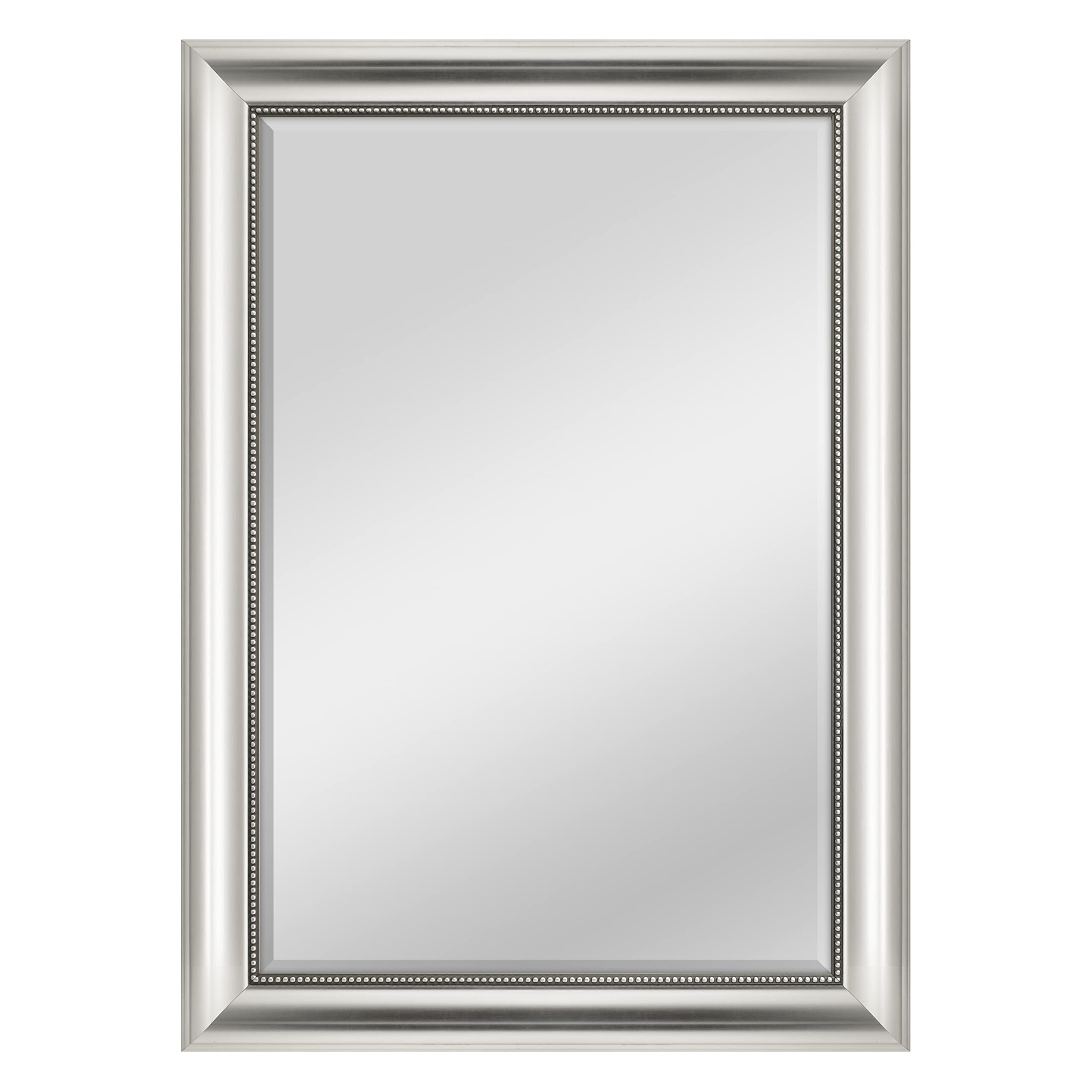 MCS 24x36 Inch Beaded Rectangular Wall Mirror, 30.25x42.25 Inch Overall Size, Silver (20454)