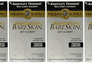 Trojan Supra Lubricated Premium Condoms MicroSheer Polyurethane Ultra-Thin 6 ea (Pack of 4)