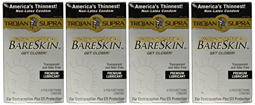 Trojan Supra Lubricated Premium Condoms MicroSheer Polyurethane Ultra-Thin 6 ea (Pack of 4)