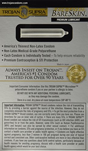 Trojan Supra Lubricated Premium Condoms MicroSheer Polyurethane Ultra-Thin 6 ea (Pack of 4)