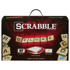 scrabble game deluxe edition letter tiles board game, family board games for adults and kids, word games for 2-4 players, ages 8+