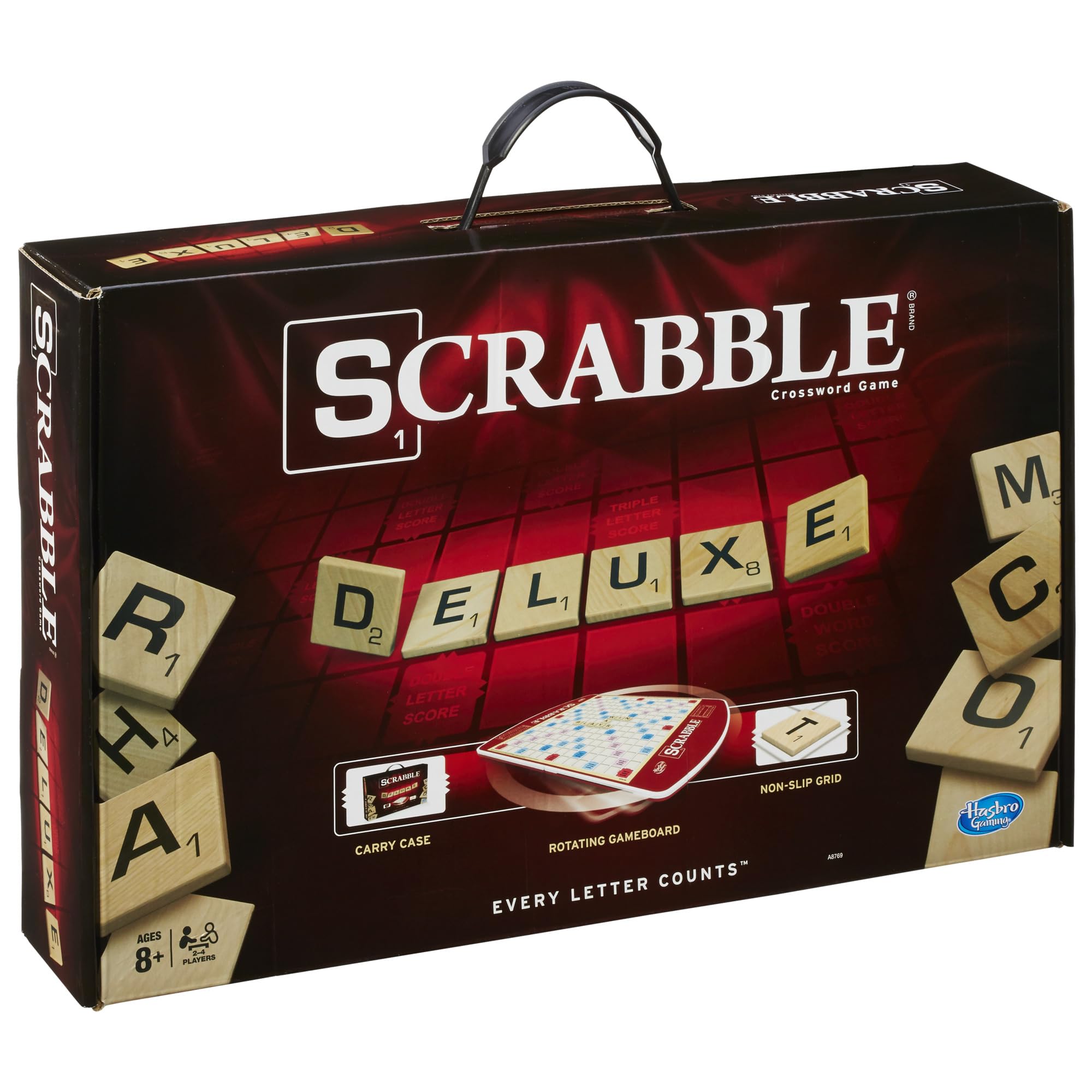 Scrabble Game Deluxe Edition Letter Tiles Board Game, Family Board Games for Adults and Kids, Word Games for 2-4 Players, Ages 8+