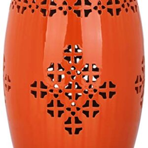 SAFAVIEH Home Collection Quatrefoil Orange Ceramic Decorative Indoor/ Outdoor Garden Stool (Fully Assembled)