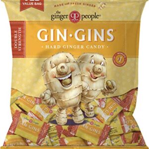 GIN GINS Double Strength Ginger Hard Candy by The Ginger People – Anti-Nausea and Digestion Aid, Individually Wrapped Healthy Candy - Double Strength Ginger Flavor, Large 1 lb Bag (16oz) - Pack of 1