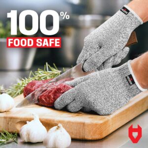 NoCry Premium Cut Resistant Gloves Food Grade — Level 5 Protection; Ambidextrous; Machine Washable; Superior Comfort and Dexterity; Lightweight Protective Gloves; Complimentary eBook