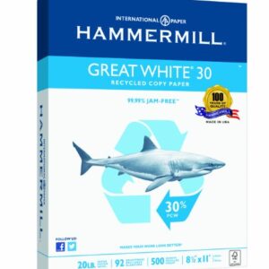 Hammermill Printer Paper, Great White 30% Recycled Paper, 8.5 x 11 - 92 Bright, Made in the USA, 086710 - 1 Ream (500 Sheets)