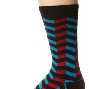 K. Bell Men's 3D Zig Zag Crew Sock, Black, Shoe Size: 6-12