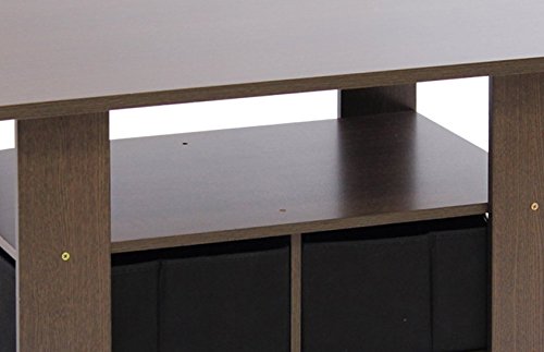 Furinno Coffee Table with Bins, Dark Brown/Black