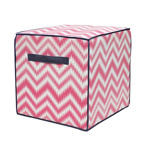 Urban Lifestyle Pink Chevron Square Pouf Ottoman, White