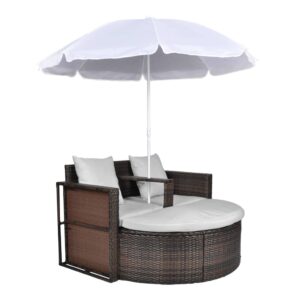 vidaxl garden bed with parasol brown poly rattan