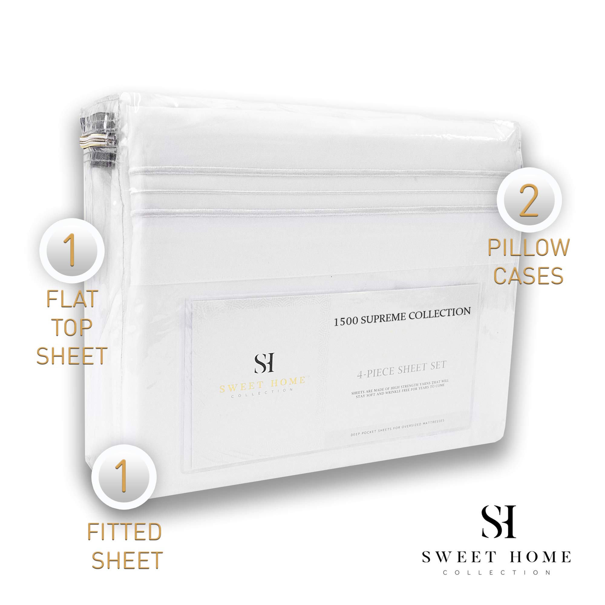 1500 Supreme Collection Queen Sheet Sets White - Luxury Hotel Bed Sheets and Pillowcase Set for Queen Mattress - Extra Soft, Elastic Corner Straps, Deep Pocket Sheets, Queen White