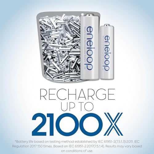 Eneloop Panasonic BK-4MCCA8BA AAA 2100 Cycle Ni-MH Pre-Charged Rechargeable Batteries, 8-Battery Pack