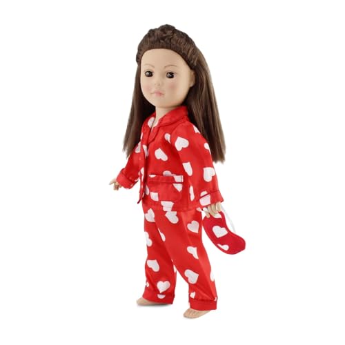 Emily Rose 18 Inch Doll Clothes 3-PC 18-in Doll Red Heart PJ Pajamas Set | Silky 18" Doll PJs Love Gift Set with Matching Eye Mask Accessory | Compatible with Most 18" Dolls | Doll NOT Included