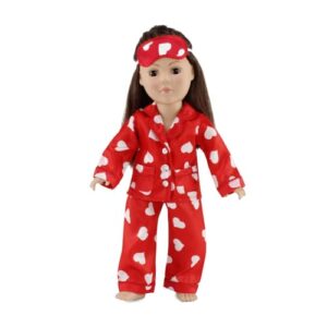 Emily Rose 18 Inch Doll Clothes 3-PC 18-in Doll Red Heart PJ Pajamas Set | Silky 18" Doll PJs Love Gift Set with Matching Eye Mask Accessory | Compatible with Most 18" Dolls | Doll NOT Included