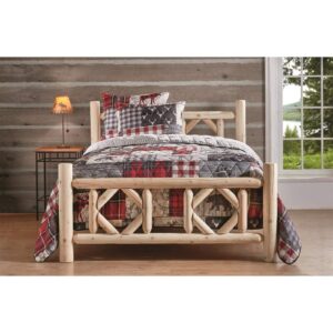 CASTLECREEK Diamond Cedar Log Bed Frame Twin, Rustic Natural Wood Bed Frames with Headboard