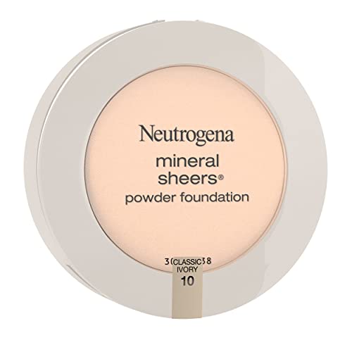 Neutrogena Mineral Sheers Compact Powder Foundation, Lightweight & Oil-Free Mineral Foundation, Fragrance-Free, Classic Ivory 10,.34 oz (Pack of 2)