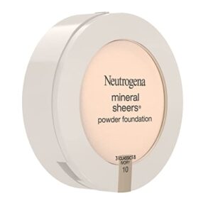 Neutrogena Mineral Sheers Compact Powder Foundation, Lightweight & Oil-Free Mineral Foundation, Fragrance-Free, Classic Ivory 10,.34 oz (Pack of 2)