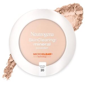 neutrogena skinclearing mineral acne-concealing pressed powder compact, shine-free & oil-absorbing makeup with salicylic acid to cover, treat & prevent breakouts, natural ivory 20,.38 oz (pack of 2)