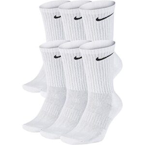 nike everyday cushion crew socks, unisex , white/black, l (pack of 6 pairs of socks)