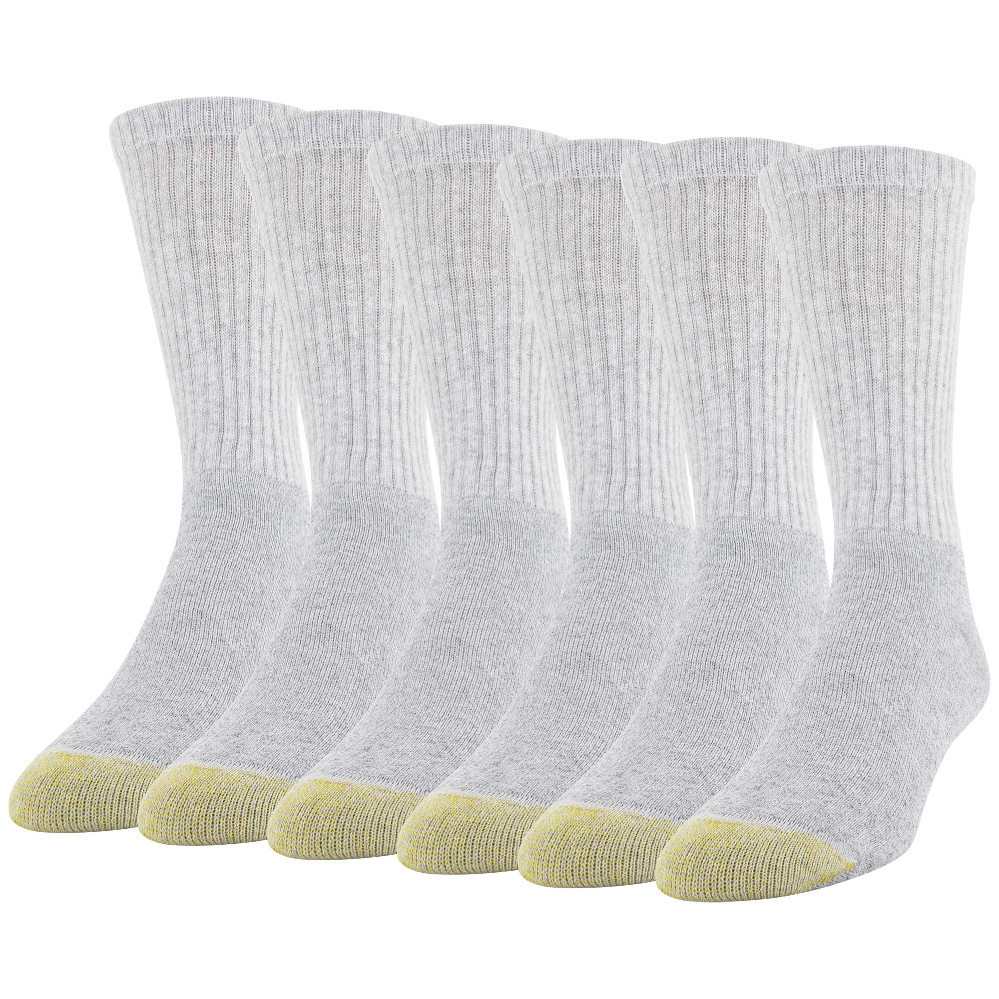 GOLDTOE Men's 656S Cotton Crew Athletic Socks, Multipairs, Grey Heather (6-Pairs), Large