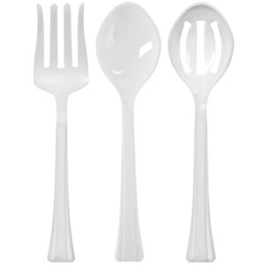 lillian tablesettings 3 in 1 pack of 3 plastic serving utensils, 2.5 x 2.5 x 11.5 inches, pearl white (65909)