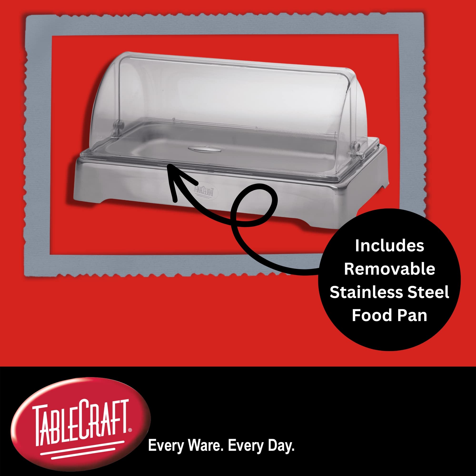 TableCraft Products CW40169 Full SZ Stainless Cold Server W Polycarbonate Lid