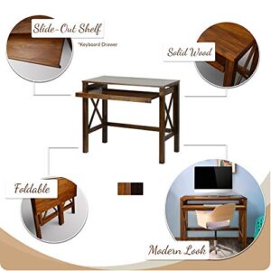 Casual Home Montego Folding Desk with Pull-Out Tray-Warm Brown