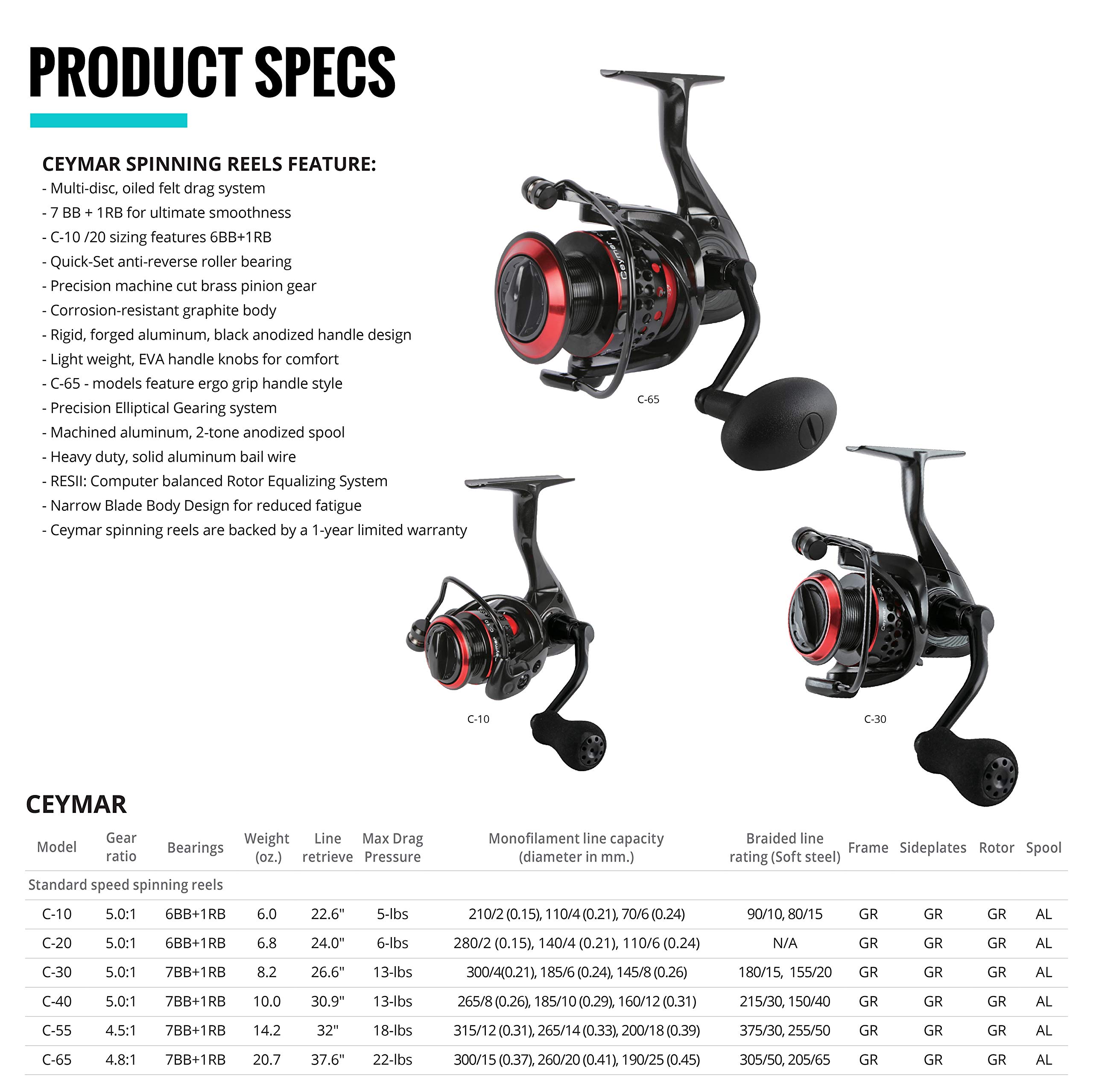 okuma Ceymar Lightweight Spinning Reel- C-30, Black/Red