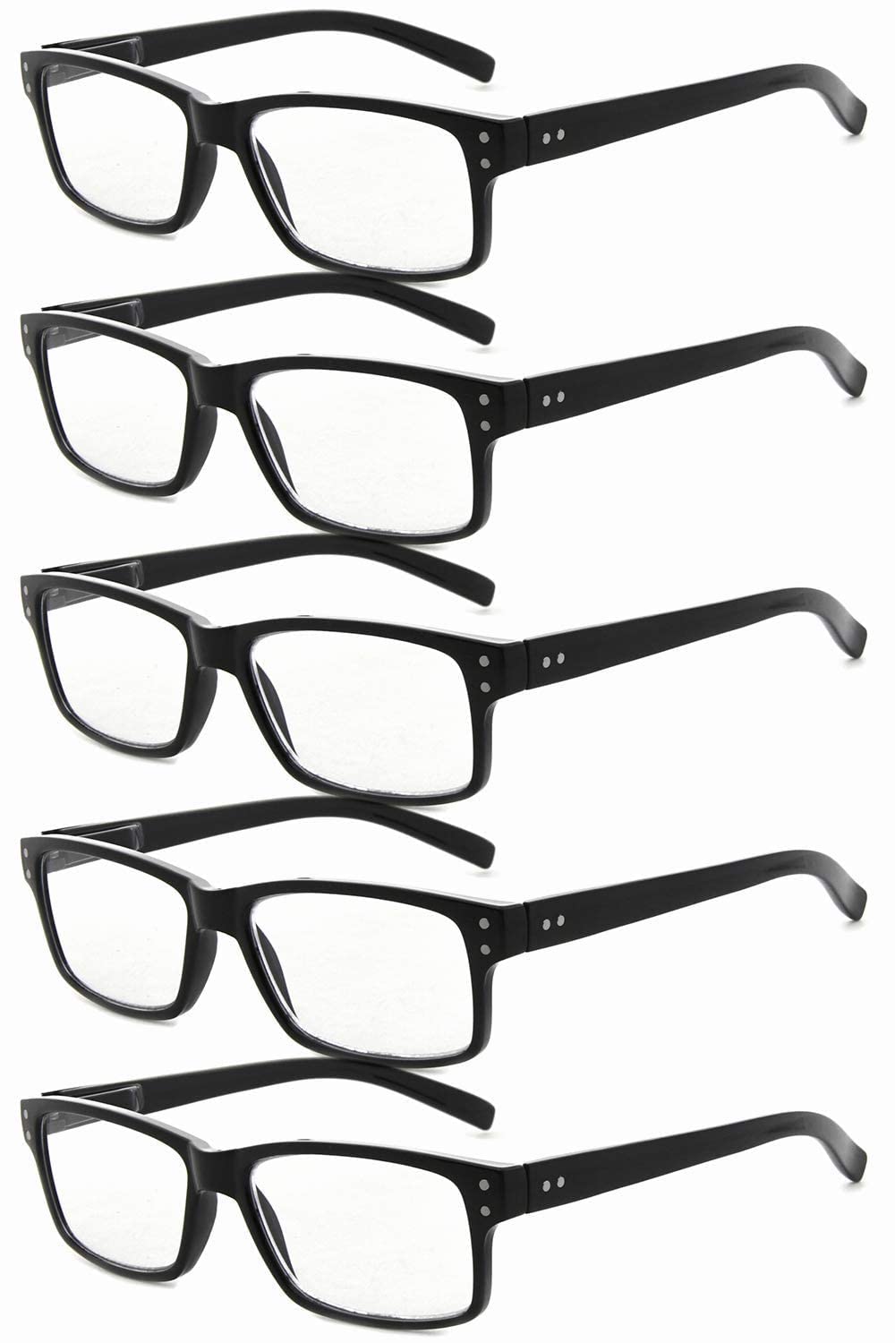 Eyekepper 5 Pack Reading Glasses for Men Spring Hinges Classic Readers Black Frame +1.50