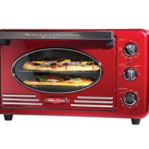 Nostalgia Oven, Toast, AirFry, Broil Functions Large Capacity Fits Slices of Bread Two 12 in. Pizzas-Includes Baking Pan and Frying Basket, 21 Qt, Metallic Red