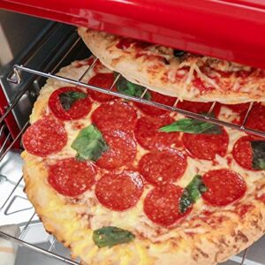 Nostalgia Oven, Toast, AirFry, Broil Functions Large Capacity Fits Slices of Bread Two 12 in. Pizzas-Includes Baking Pan and Frying Basket, 21 Qt, Metallic Red