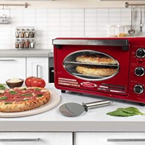 Nostalgia Oven, Toast, AirFry, Broil Functions Large Capacity Fits Slices of Bread Two 12 in. Pizzas-Includes Baking Pan and Frying Basket, 21 Qt, Metallic Red