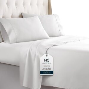 hc collection full size bed sheets, 4 pc bed sheets & pillowcases set - machine washable for easy care - soft & breathable all season microfiber sheets with deep pockets - white