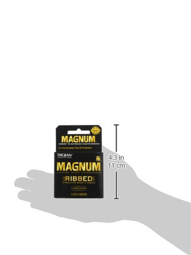 TROJAN Magnum Ribbed Condoms, Unscented, 3 Count