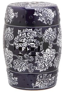 safavieh midnight flower ceramic decorative garden stool, navy and white