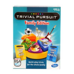 hasbro gaming trivial pursuit game: family edition board game, family trivia games for adults and kids, 2+ players, ages 8+ (amazon exclusive)