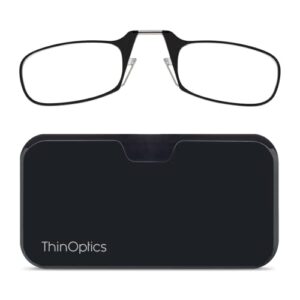 thinoptics unisex-adult reading glasses + black universal pod case | black frames, 2.00 strength readers black frames / black case, 44 mm