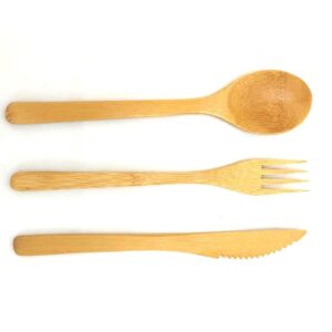 JapanBargain 3785, Bamboo Fork Knife Spoon Cutlery Utensils Flatware Set 3pc Reusable Dishwasher Safe, 8-inch, 1 Set