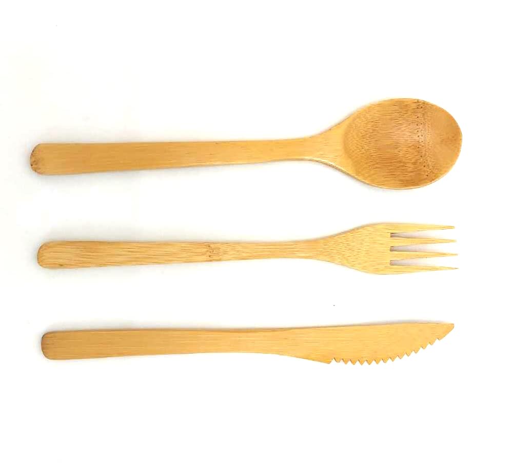 JapanBargain 3785, Bamboo Fork Knife Spoon Cutlery Utensils Flatware Set 3pc Reusable Dishwasher Safe, 8-inch, 1 Set